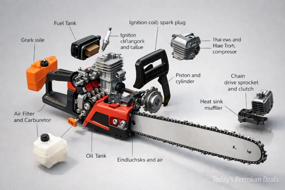 Close-up of 52cc 2-stroke air-cooled engine on 5200 Gas Chainsaw